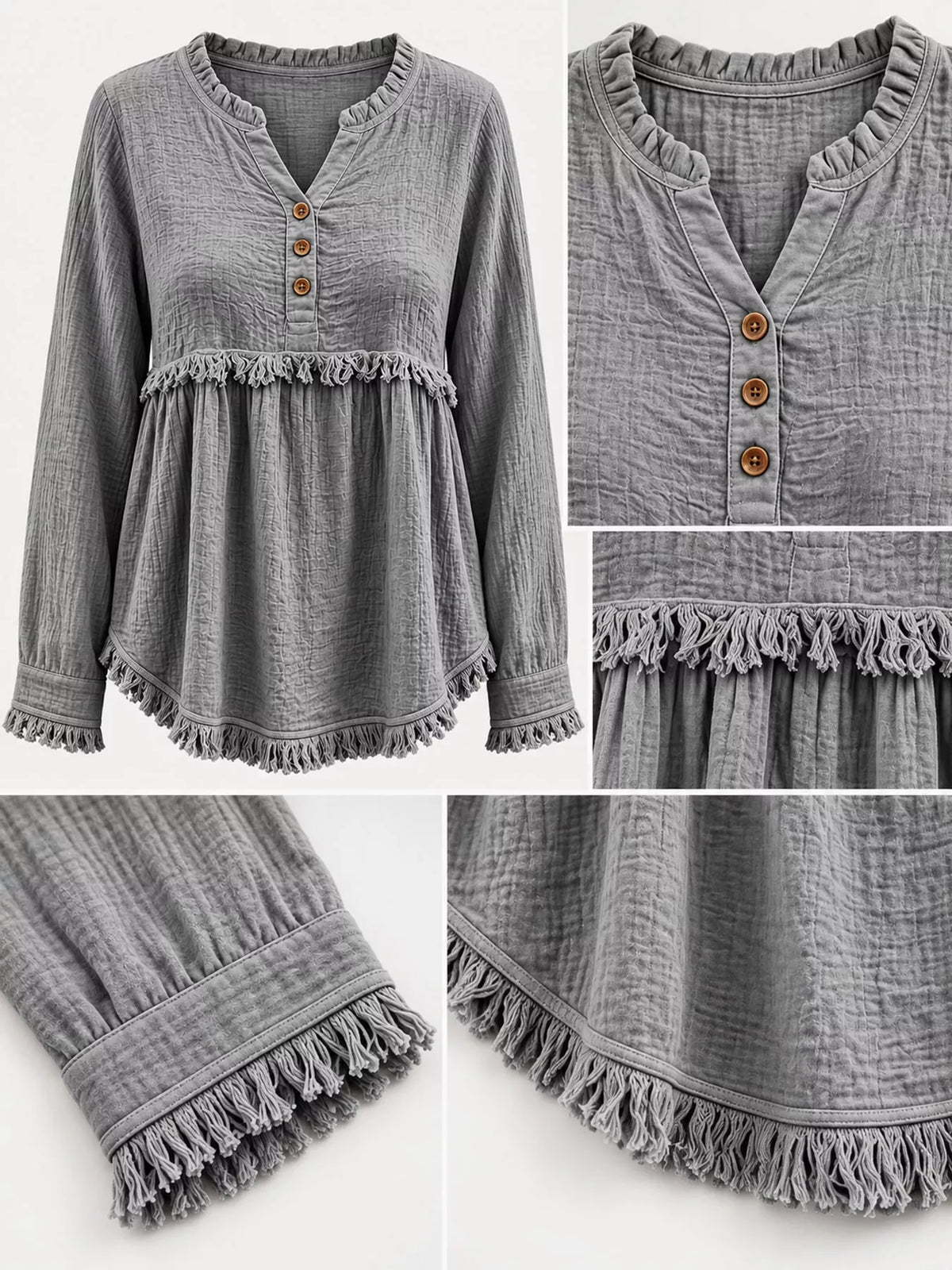 Full Size Frayed Hem Button Detail Blouse Plus Size