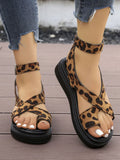 Leopard Print Platform Ankle Strap Sandals
