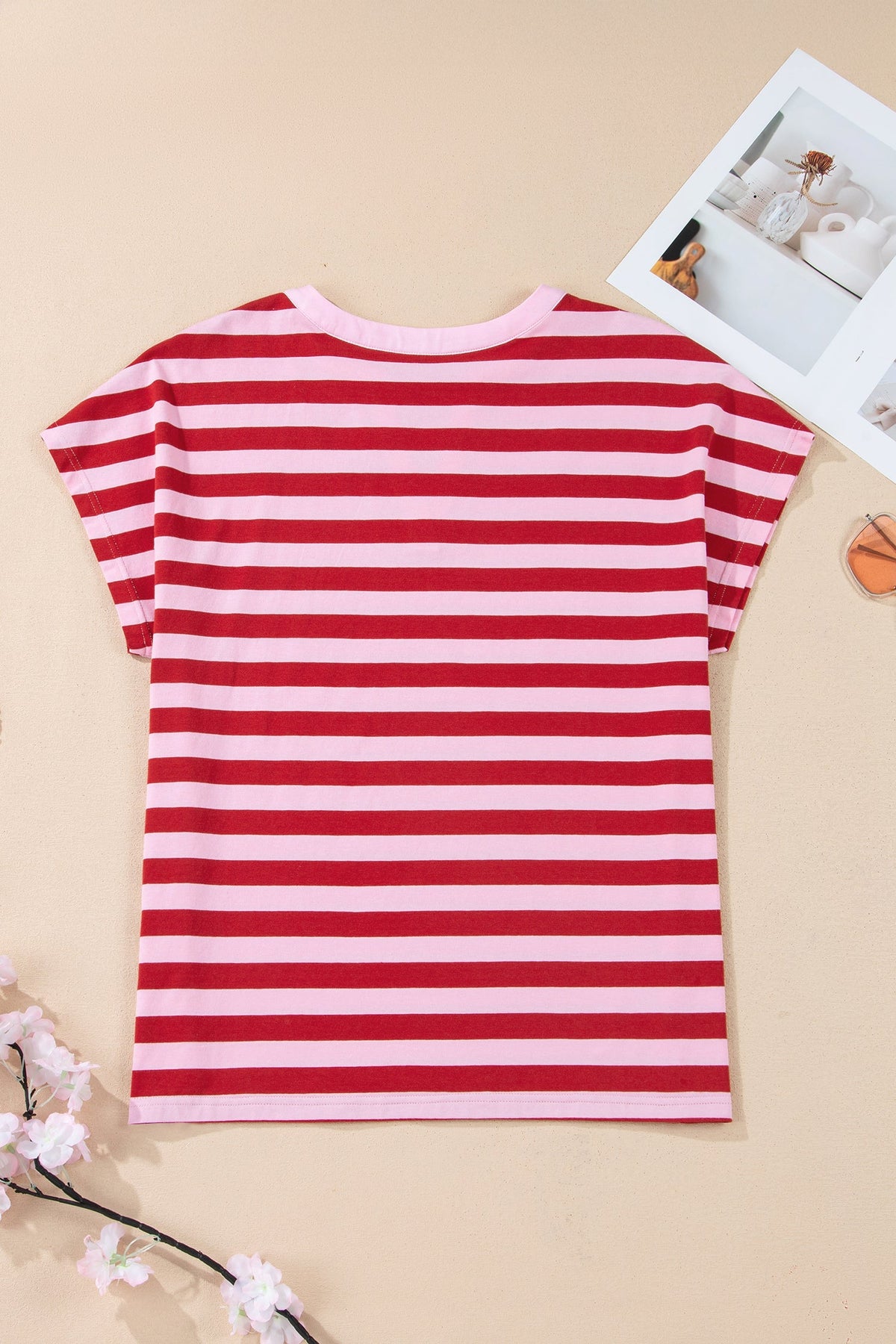 Stripe Split V-Neck Short Sleeve T-Shirt
