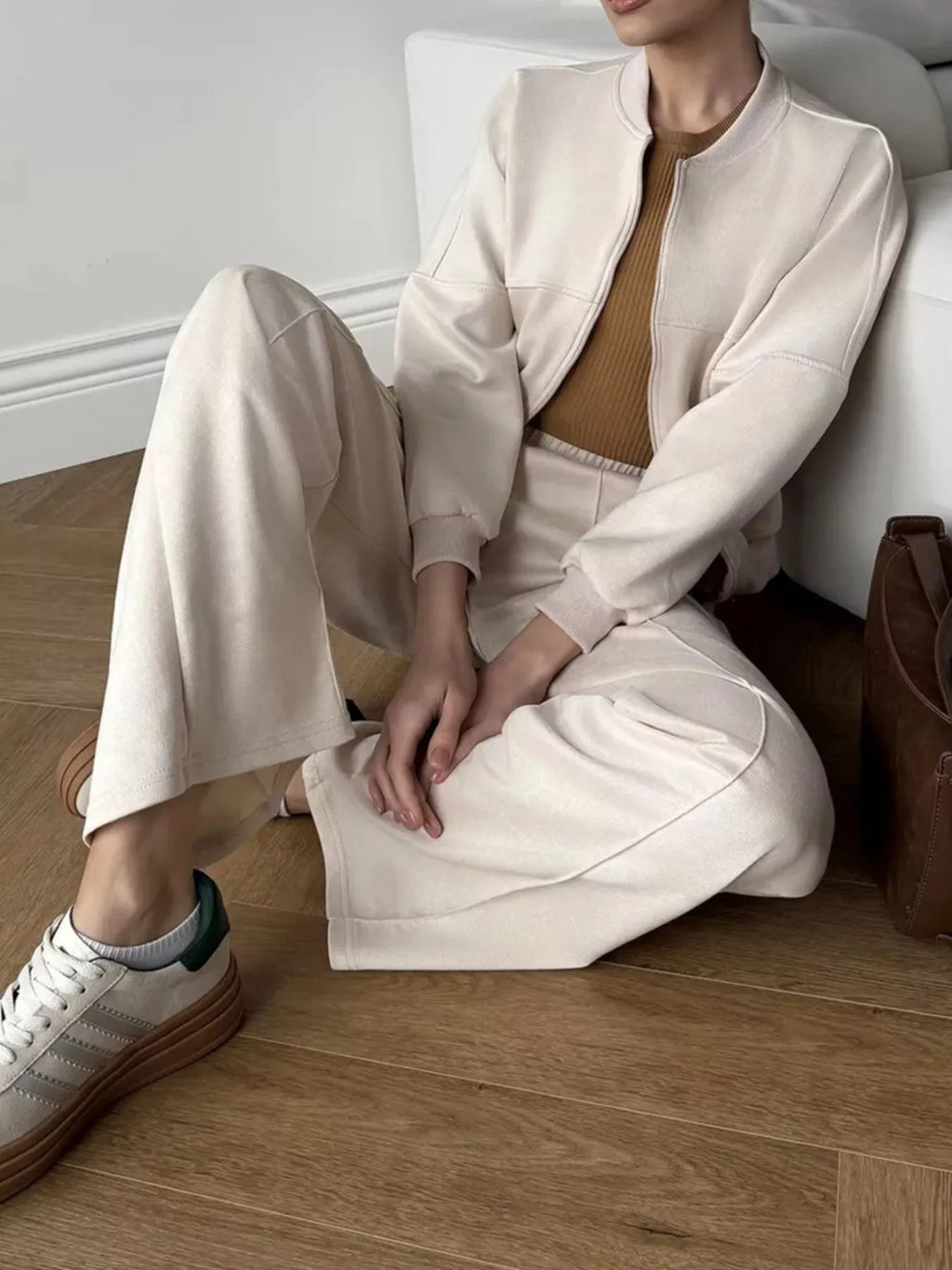 Zip Up Sweatshirt and Wide-Leg Pants Set