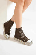 Punk-Inspired Multi-Buckle Studded Platform Sneakers