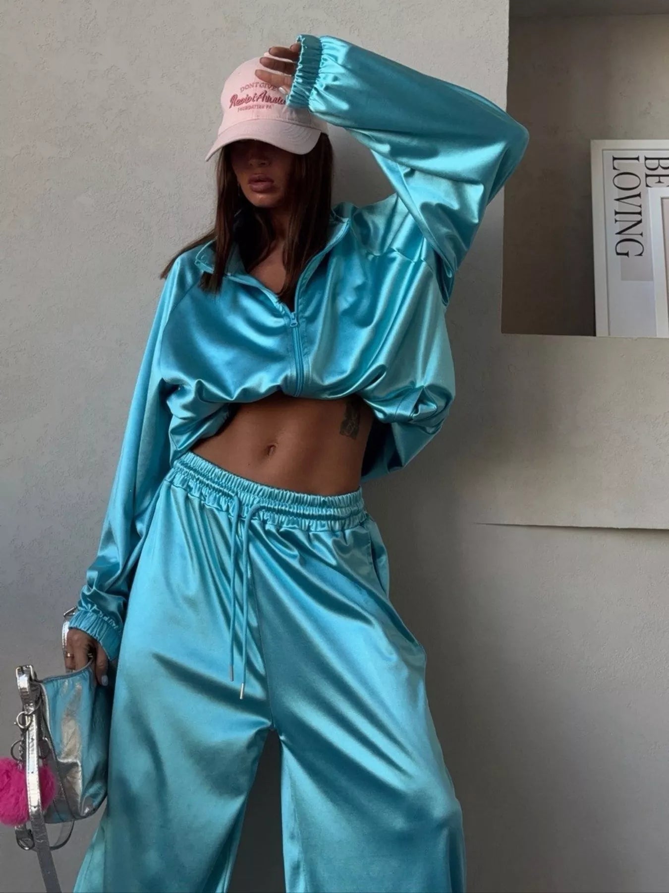 Zip Up Raglan Sleeve Jacket and Pants Set