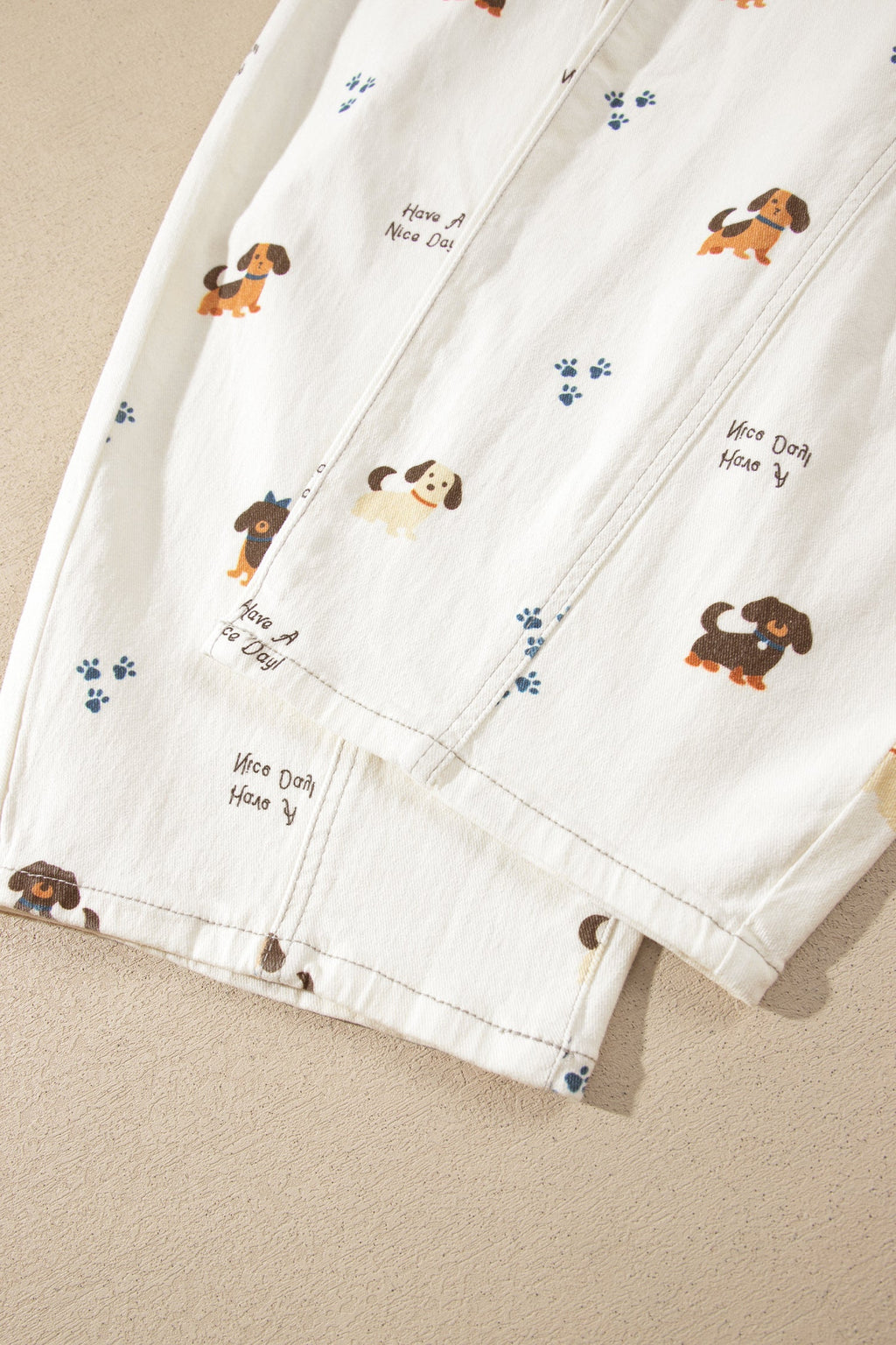 White Abstract Dog Print Wide Leg Full-Length Jeans