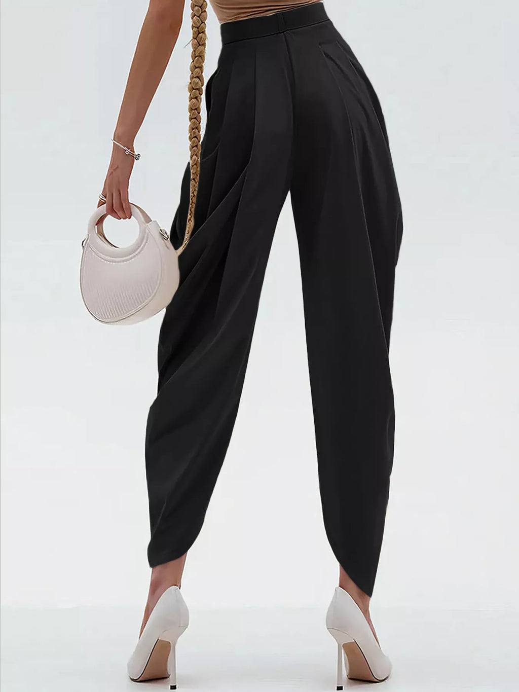 High-Waisted Pleated Drape Pants