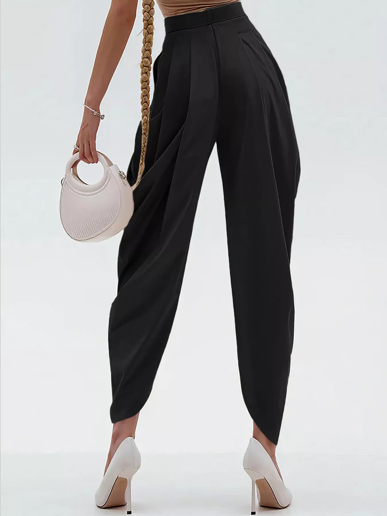 High-Waisted Pleated Drape Pants