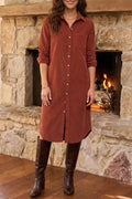 Long Sleeve Button Down Corduroy Midi Dress