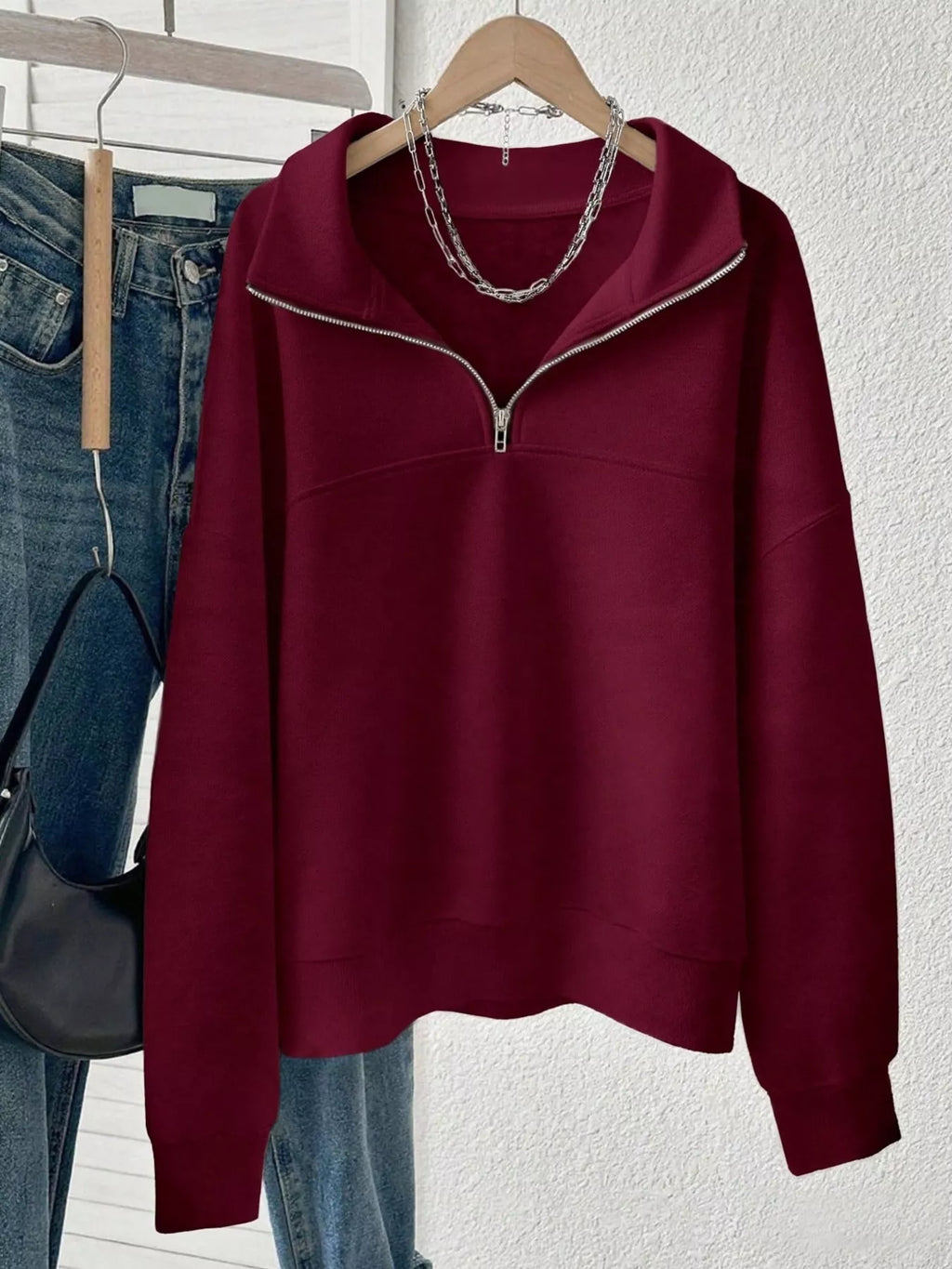 Quarter-Zip Dropped Shoulder Sweatshirt