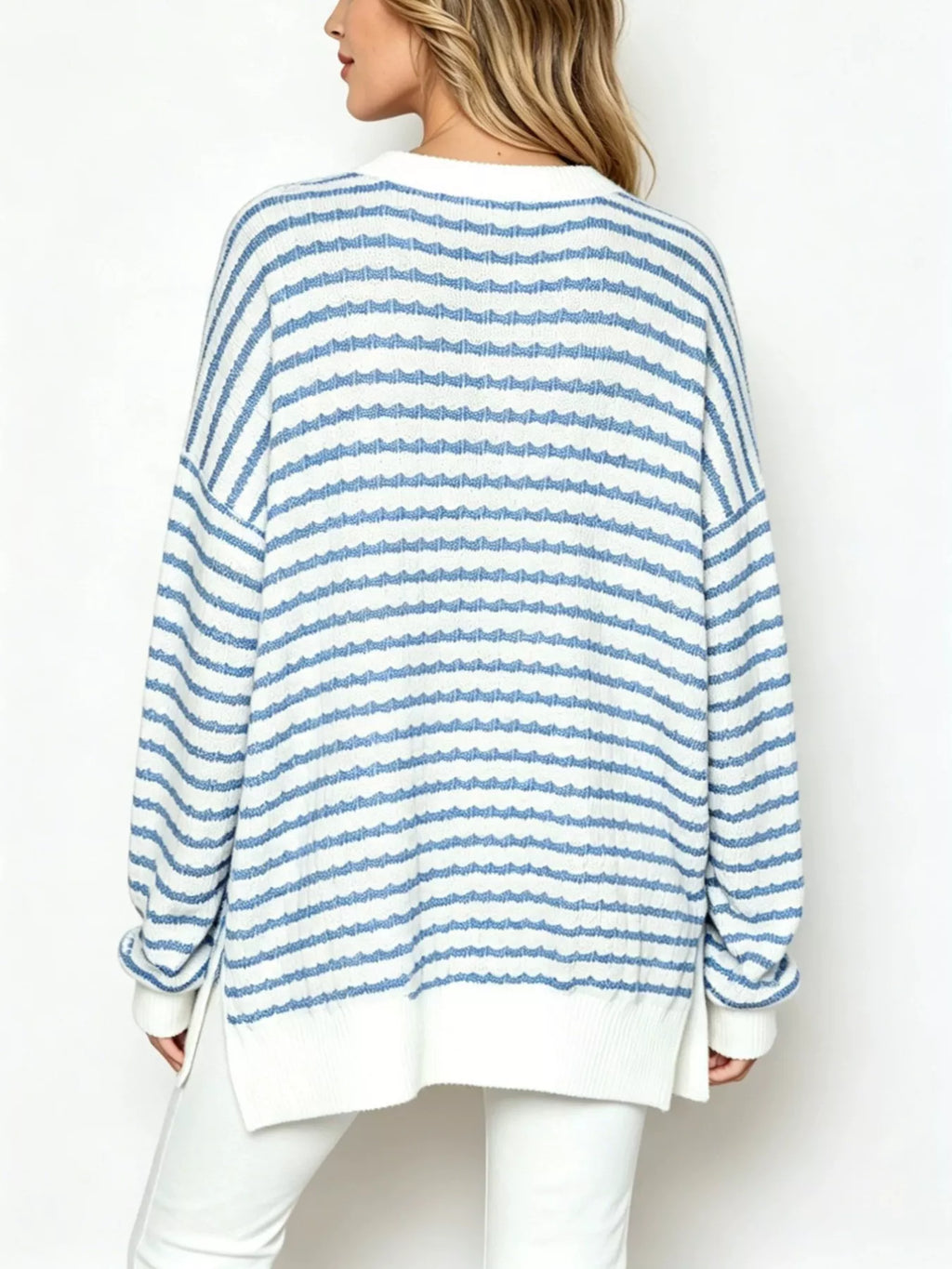 Oversized Striped Crew Neck Sweatshirt