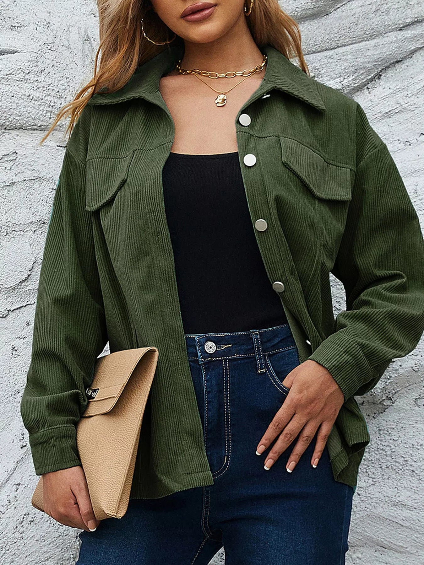 Corduroy Button-Down Shirt with Chest Pockets
