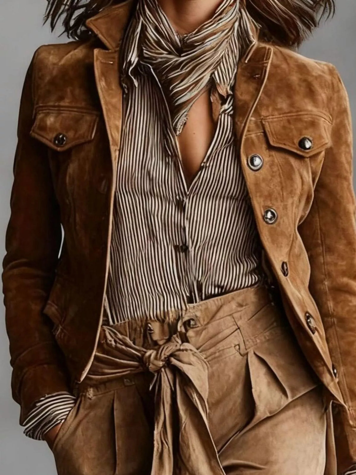Full Size Suede Utility Blazer with Button-Front Detail Plus Size
