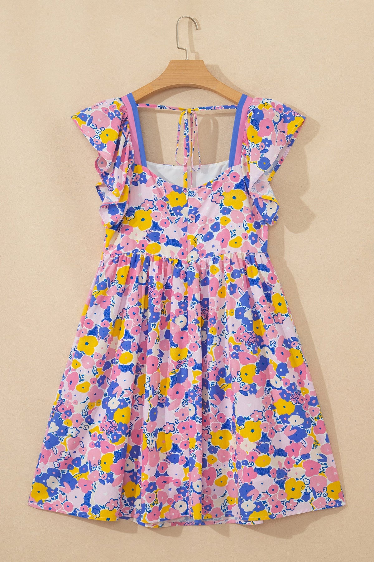 Floral Flutter Sleeve Square Neck Mini Dress