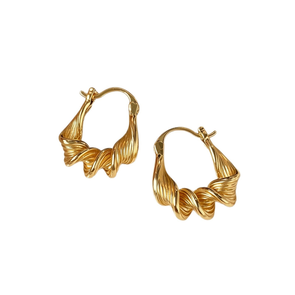 Retro Gold Twisted Cable Earrings Face-framing For Round And Square Faces
