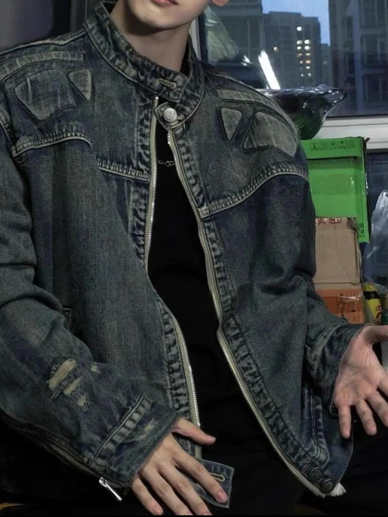 Men's Full Size Zip Up Washed Oversized Denim Jacket Plus Size