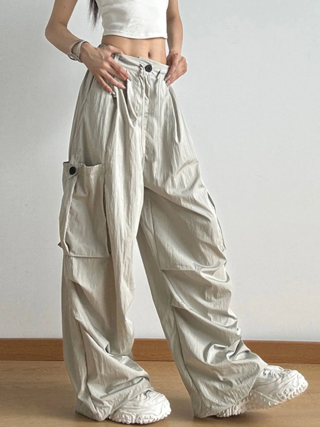 Drawstring Wide Leg Cargo Pants