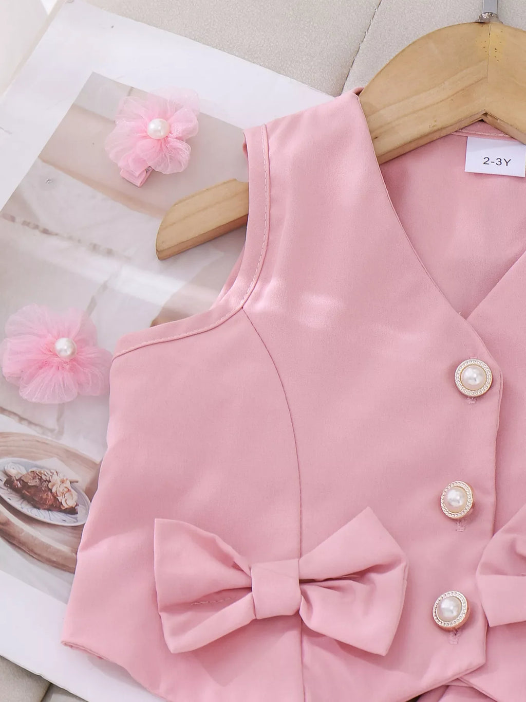 Children's Bow Button Up Vest and Skirt Set