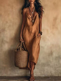 Full Size Spaghetti Strap Midi Dress with Pockets Plus Size