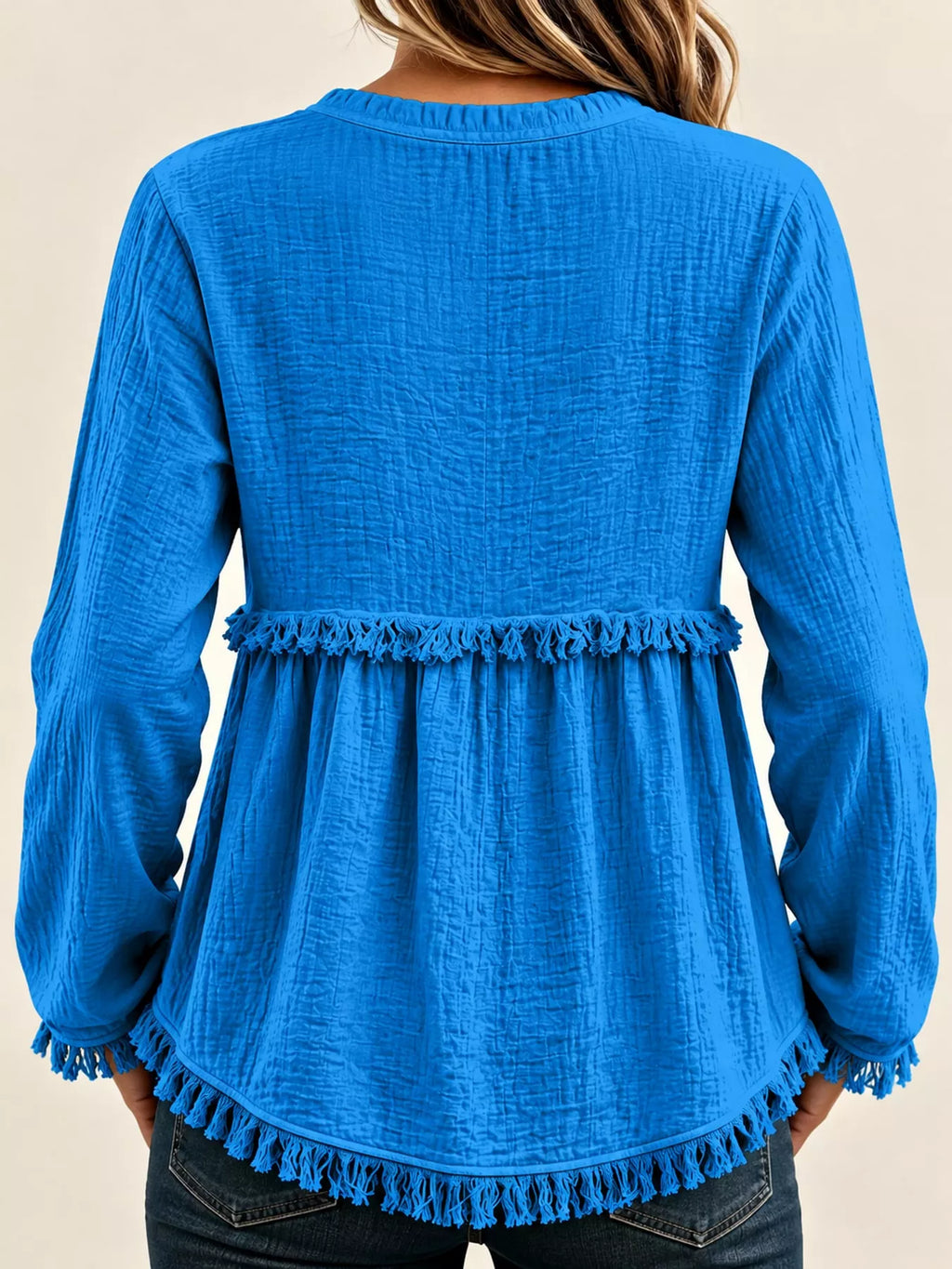 Full Size Frayed Hem Button Detail Blouse Plus Size