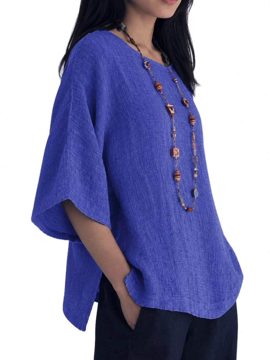 Full Size Loose Fit Linen Blend Blouse Plus Size