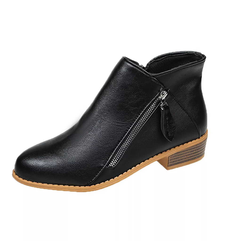 Size Zipper Block Heels Boots