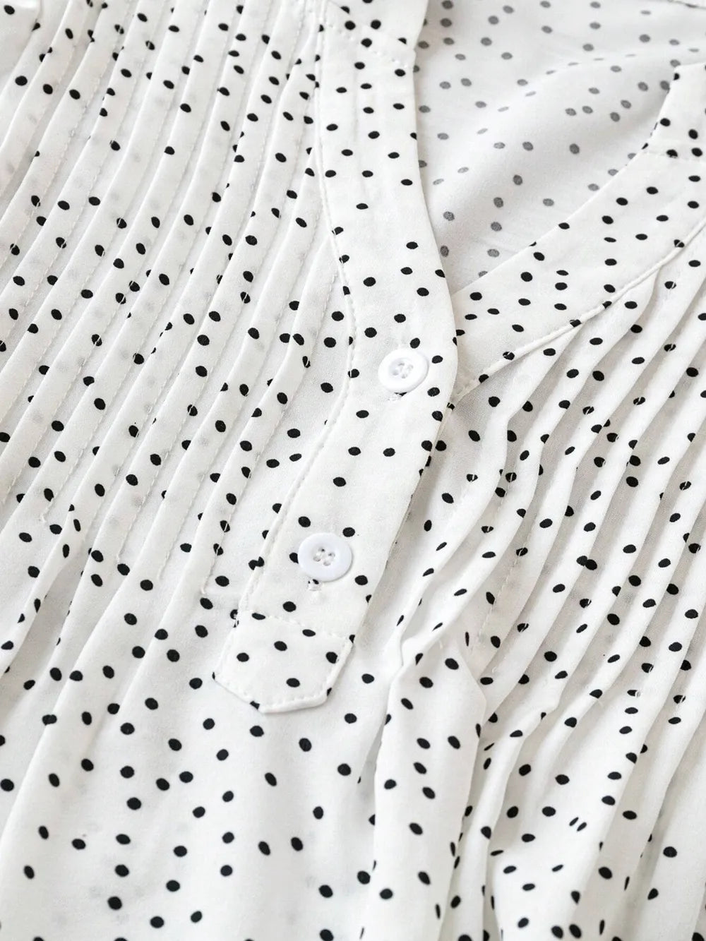 Polka Dot Notched Ruffled Cap Sleeve Blouse