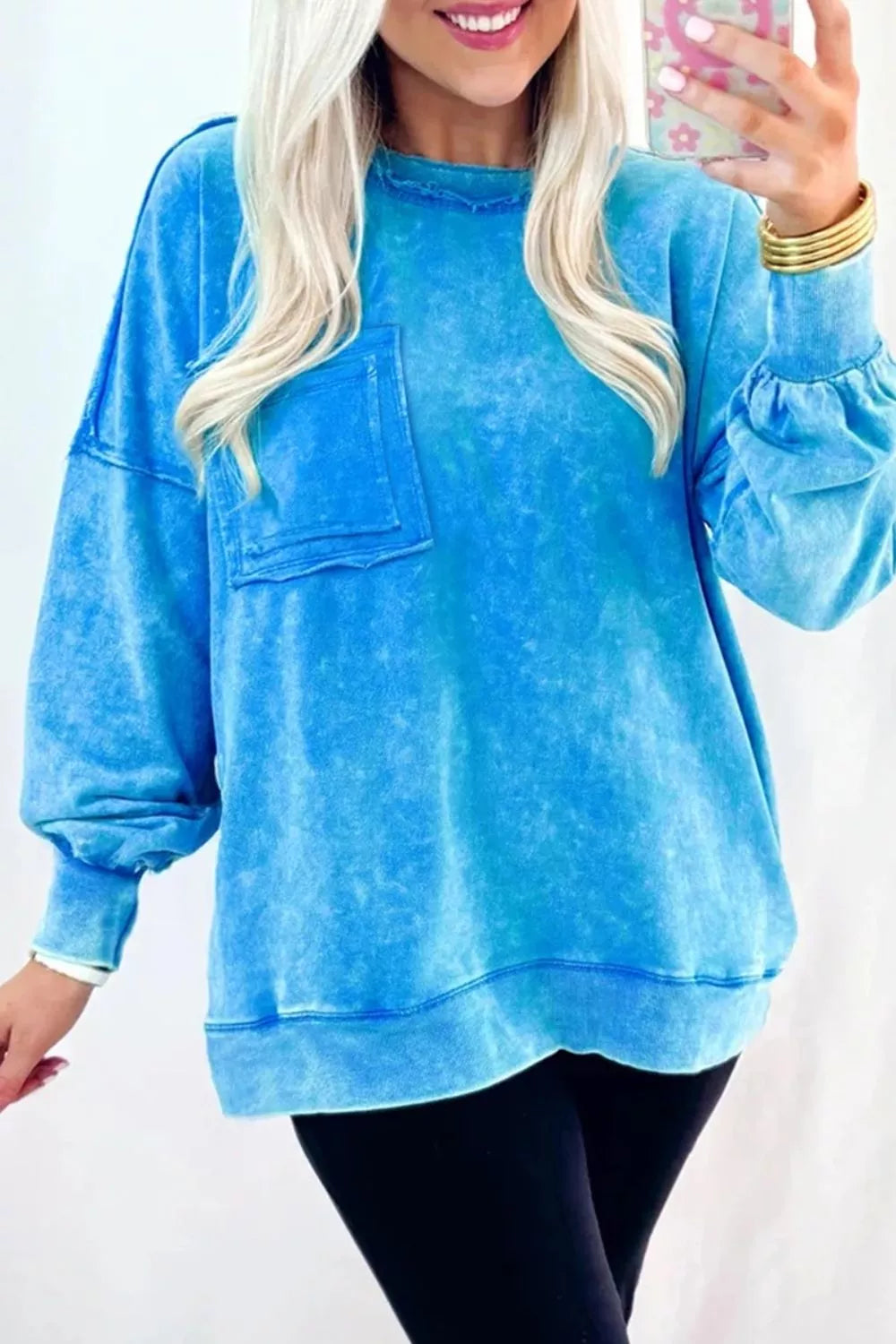 Mineral Wash Oversized Sweatshirt with Chest Pocket