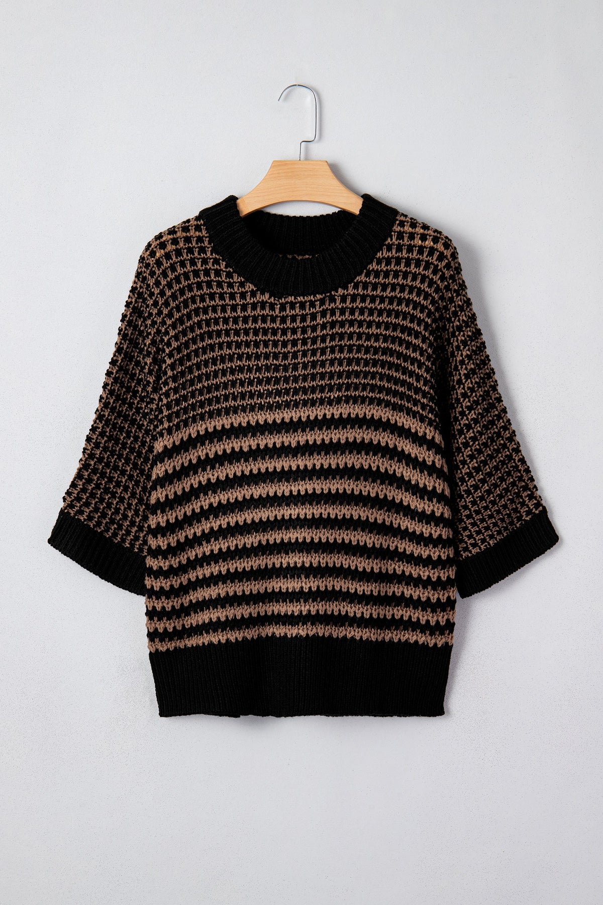 Stripe Draped 3/4 Sleeve Slouchy Sweater