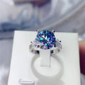 5 Carat Moissanite Sterling Silver Round Iridescent Ring