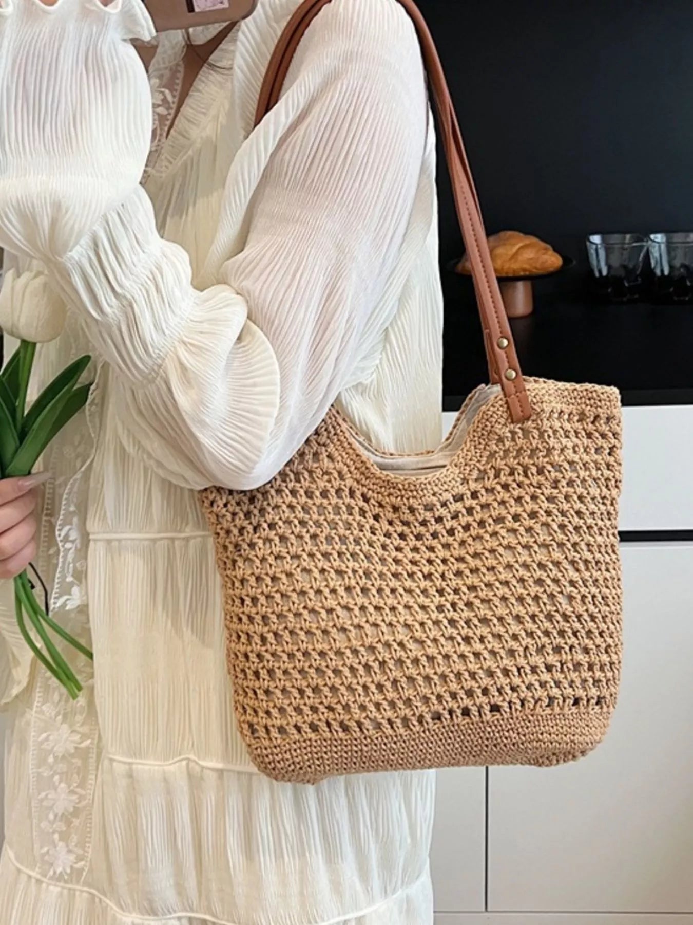 Woven Straw Shoulder Bag