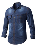 Men's Plus Size Vintage Wash Long Sleeve Denim Shirt