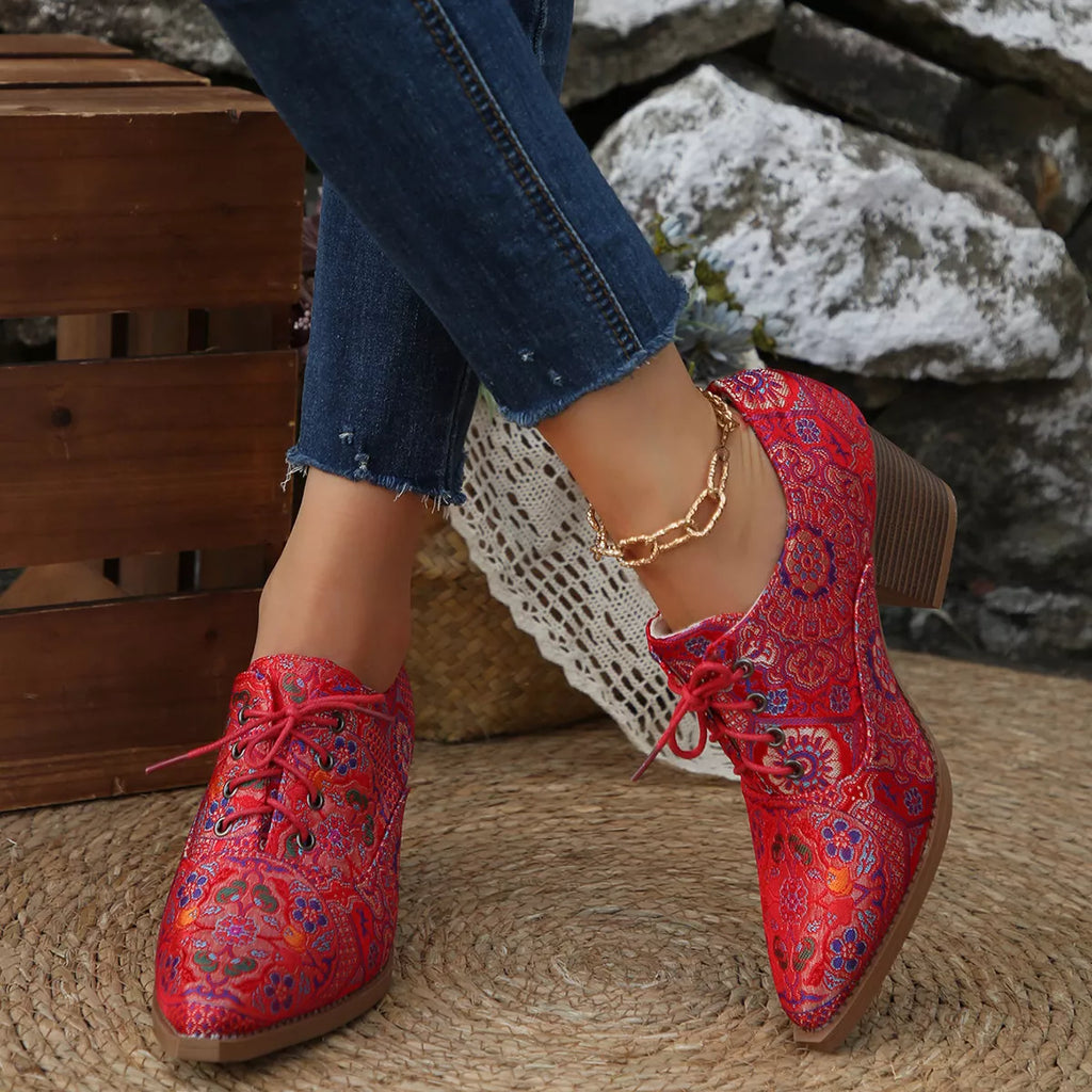Point Toe Block Heels Ankle Boots