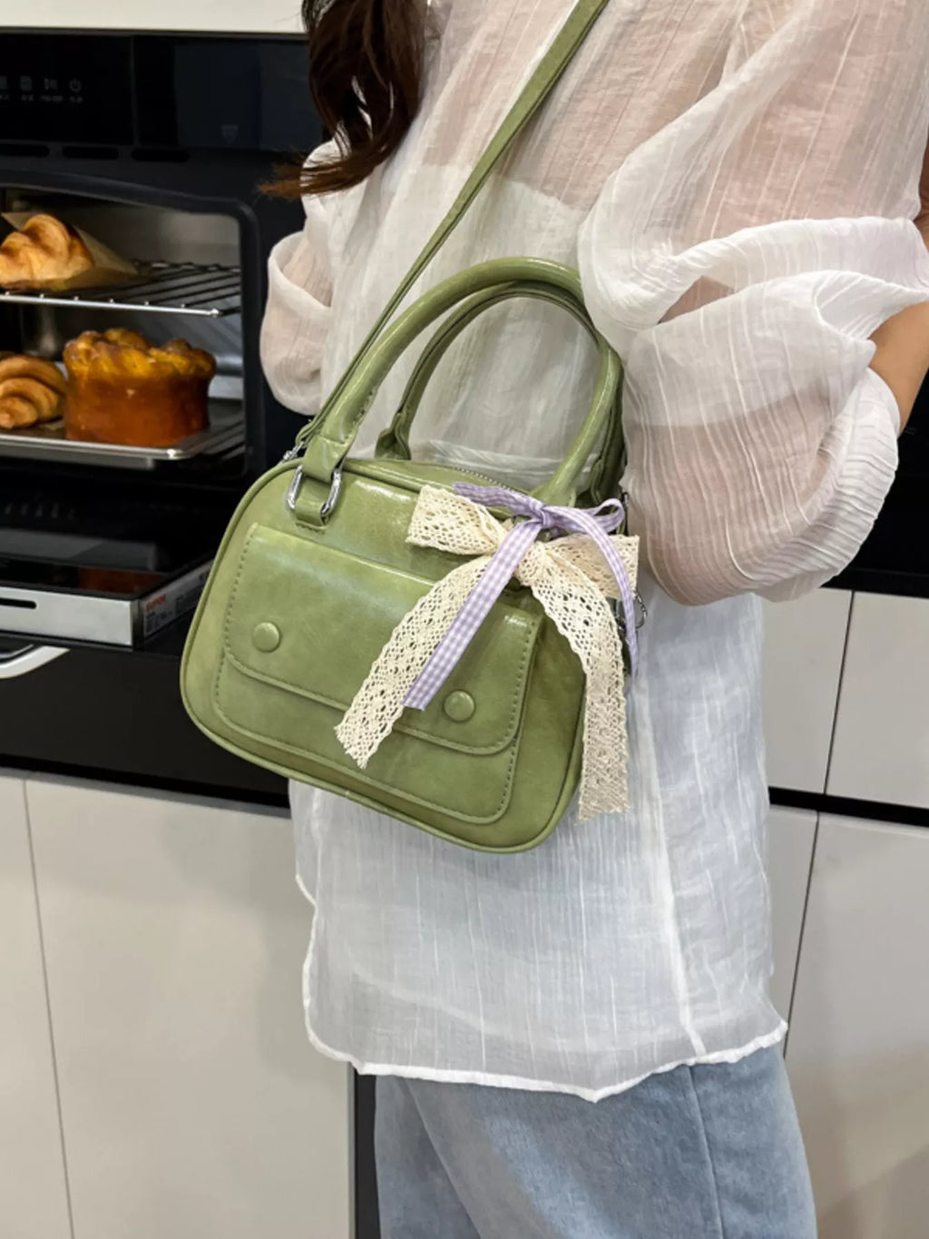 Bow Decor Top Handle Handbag