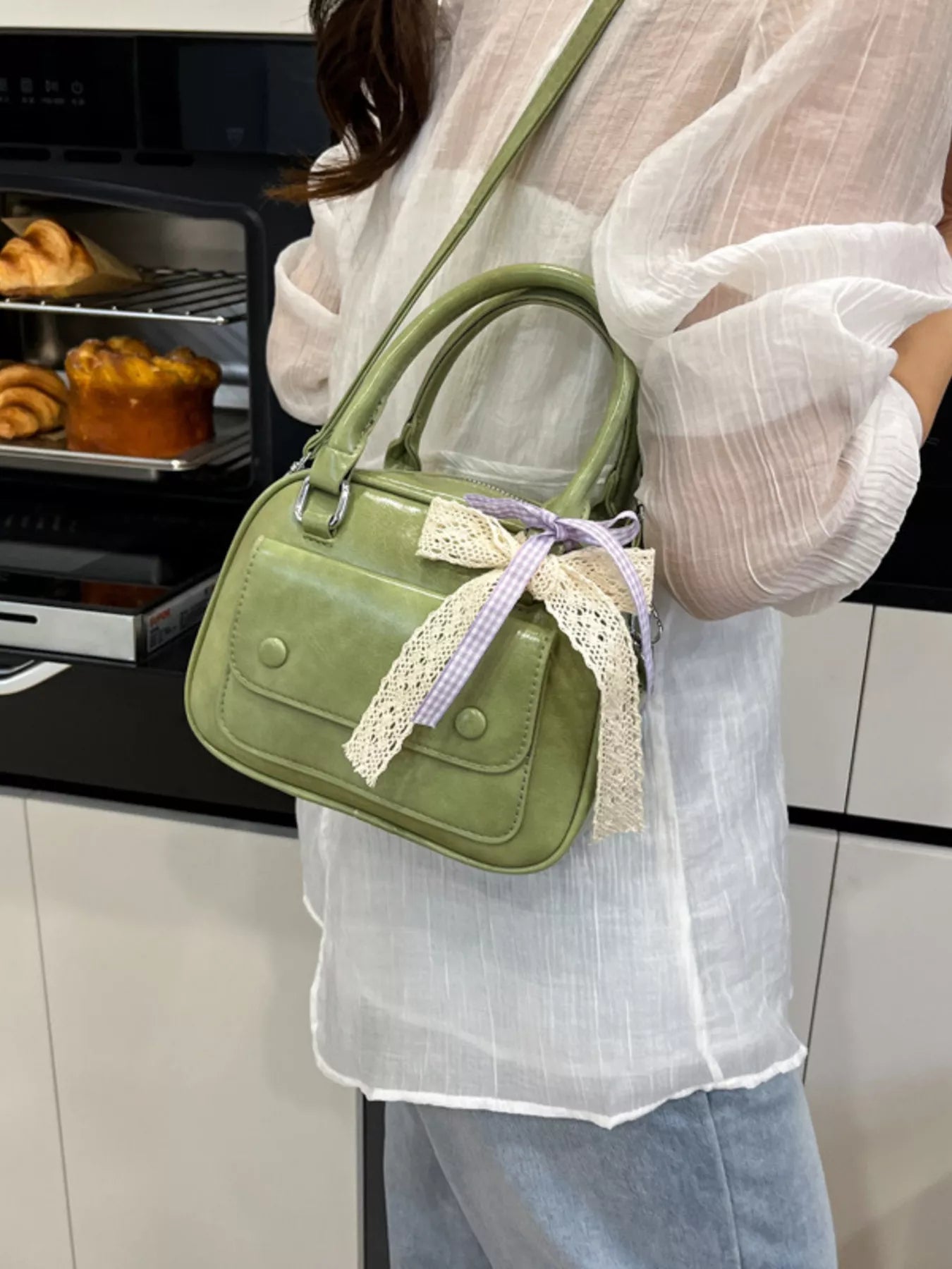 Bow Decor Top Handle Handbag