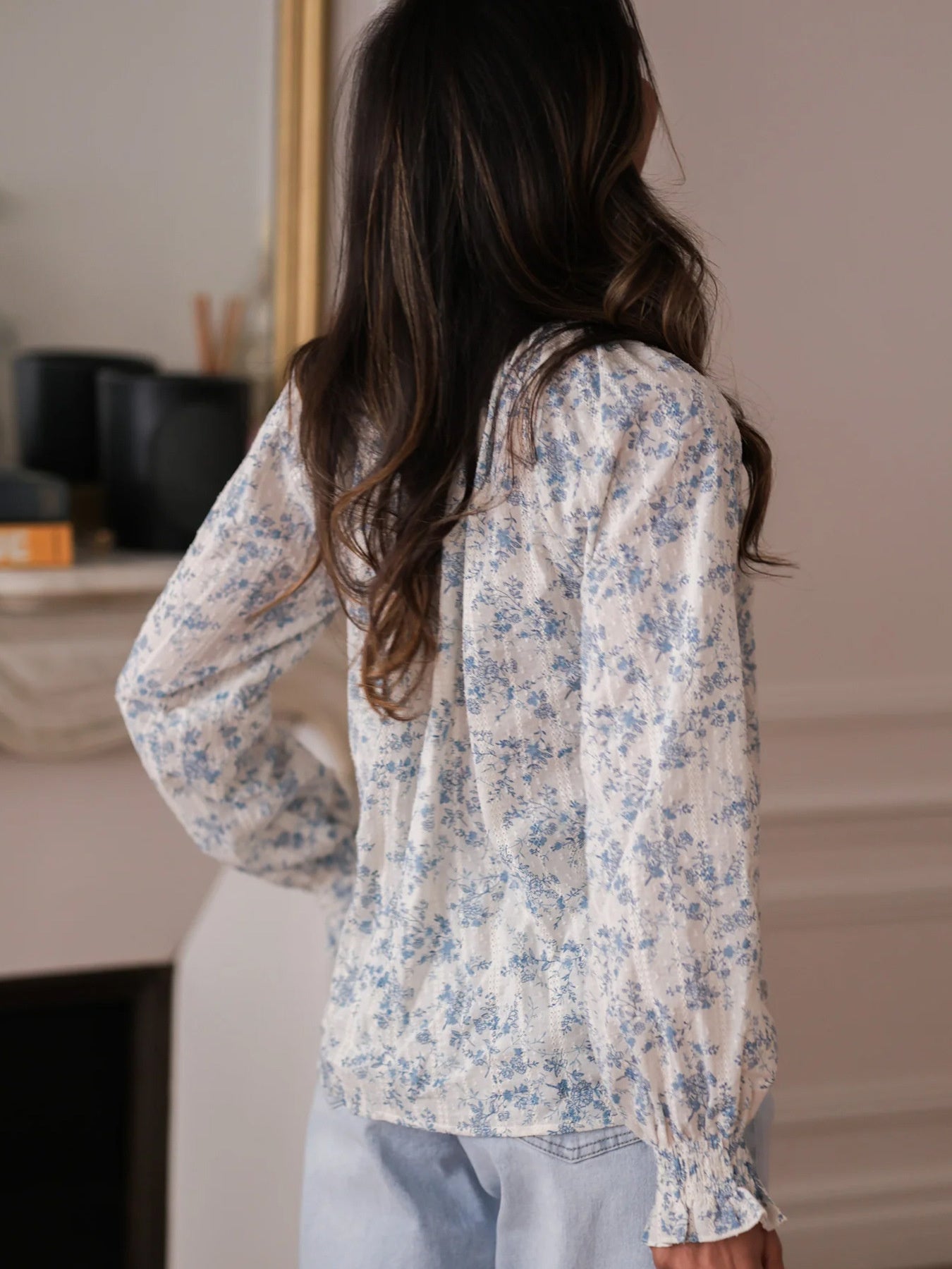 Floral Print Tie Neck Long Sleeve Blouse