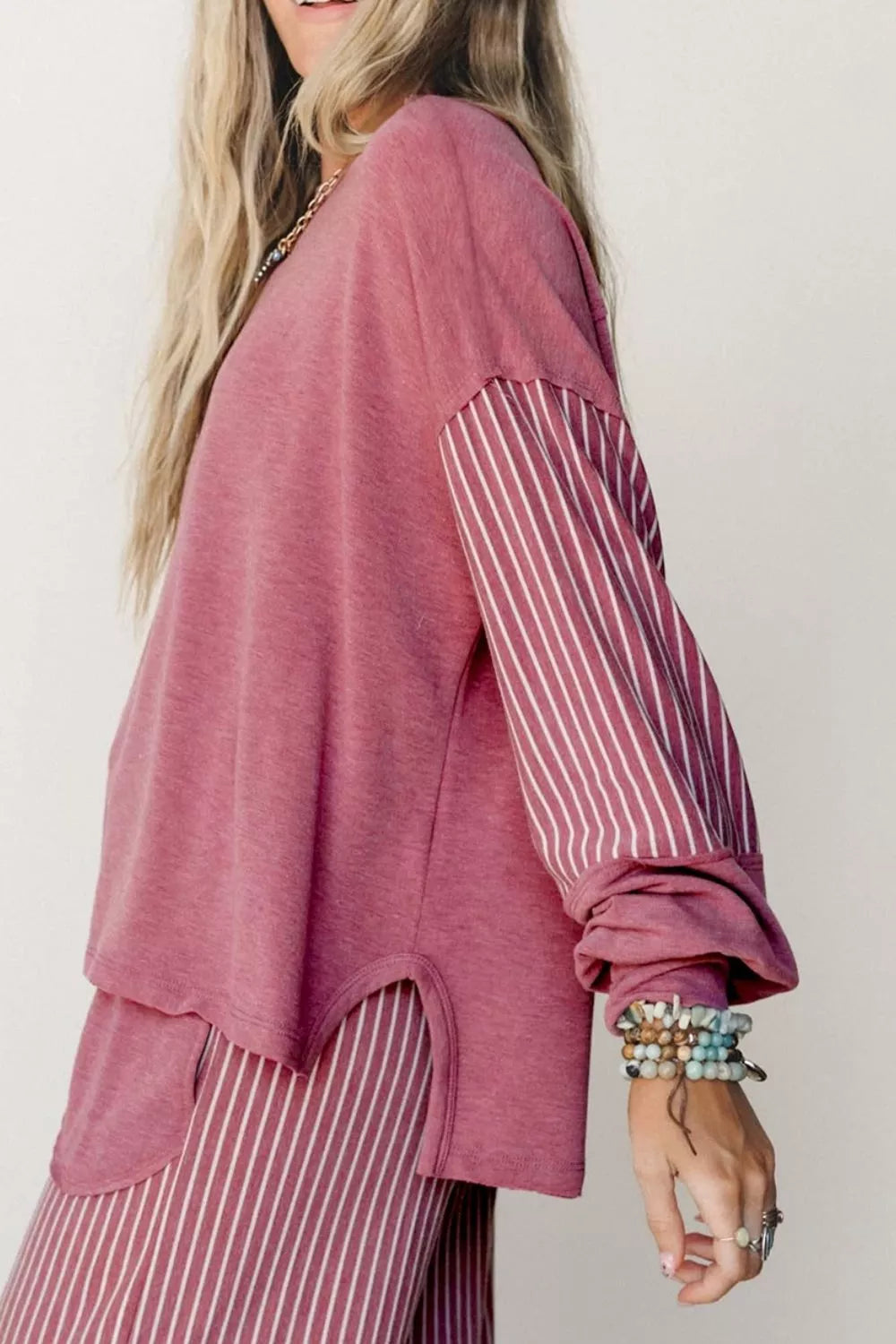 Rae Edge Patchwork Long Sleeve Top and Pocket Casual Pants Set