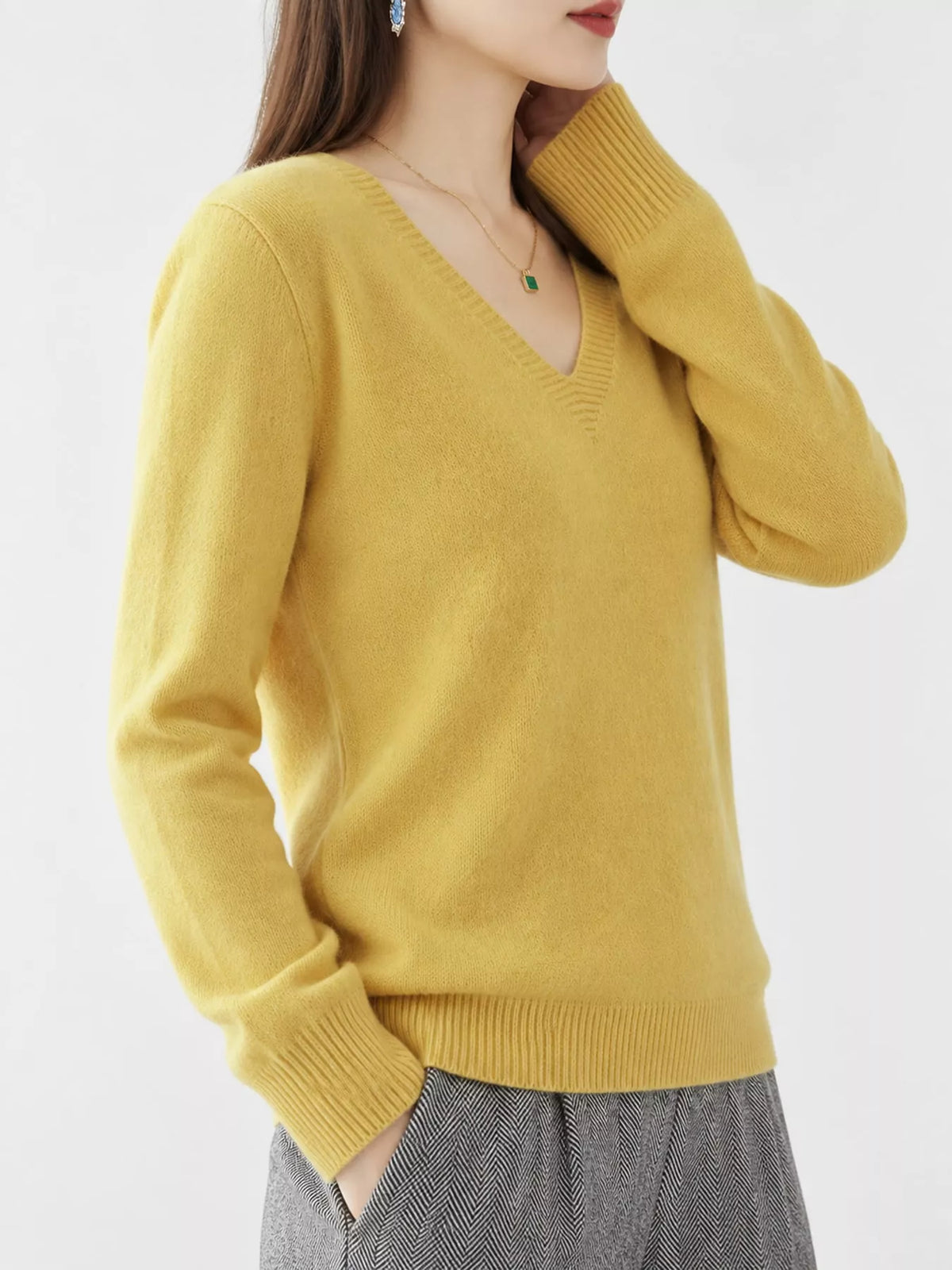 V-Neck Solid Color Sweater