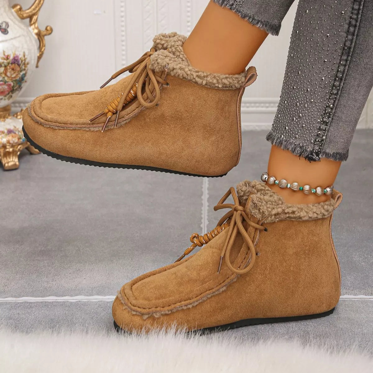 Lace Up Flats Ankle Boots