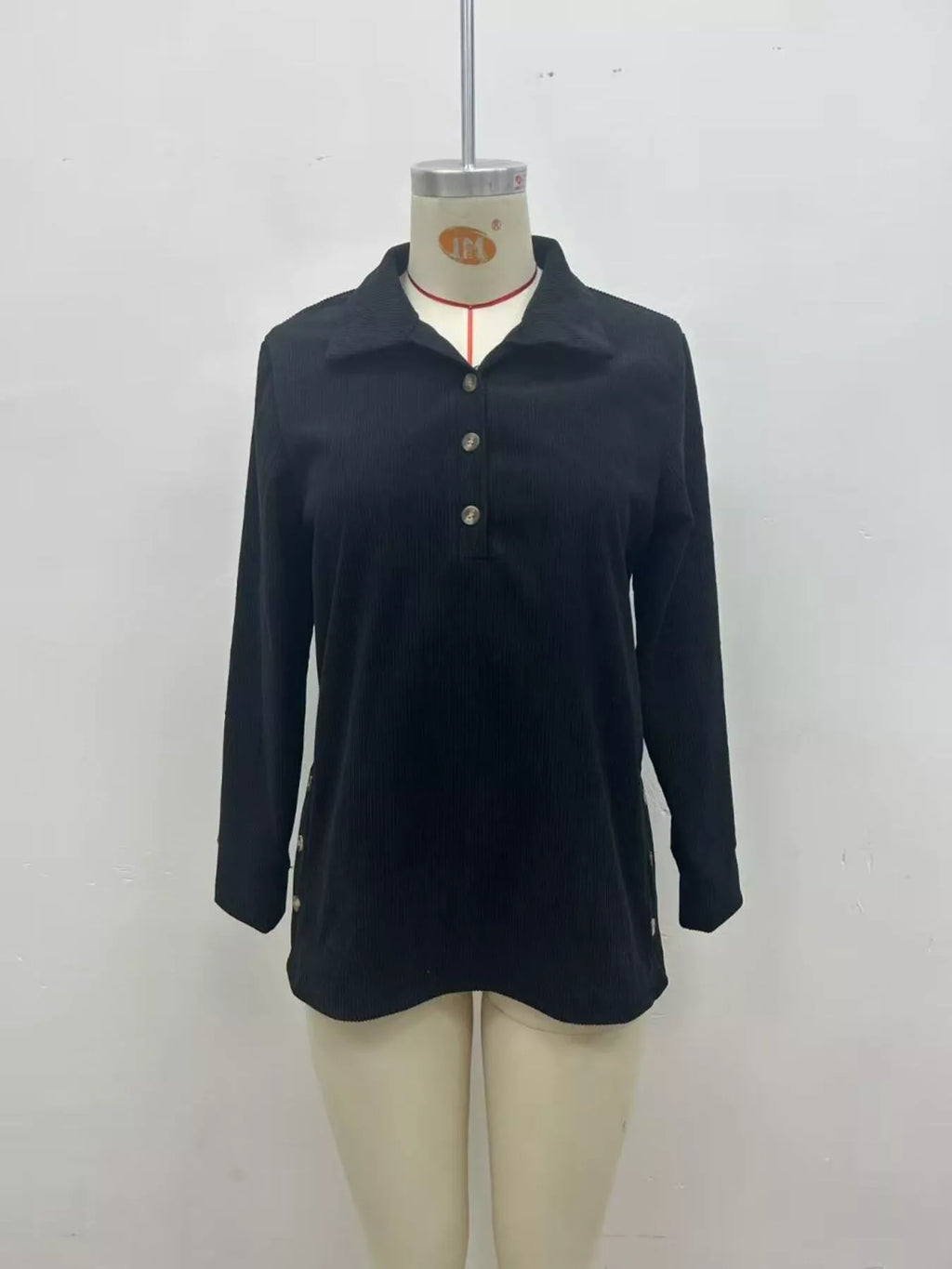 Full Size Button Detail Long Sleeve Top Plus Size