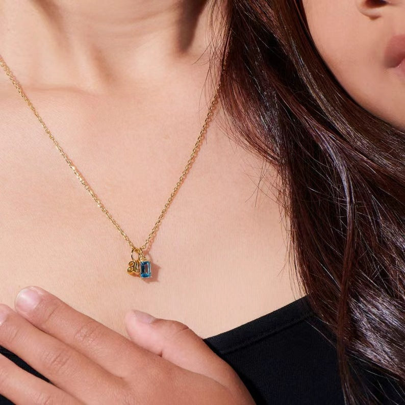 Rectangular December Birth Stone Pendant Necklace