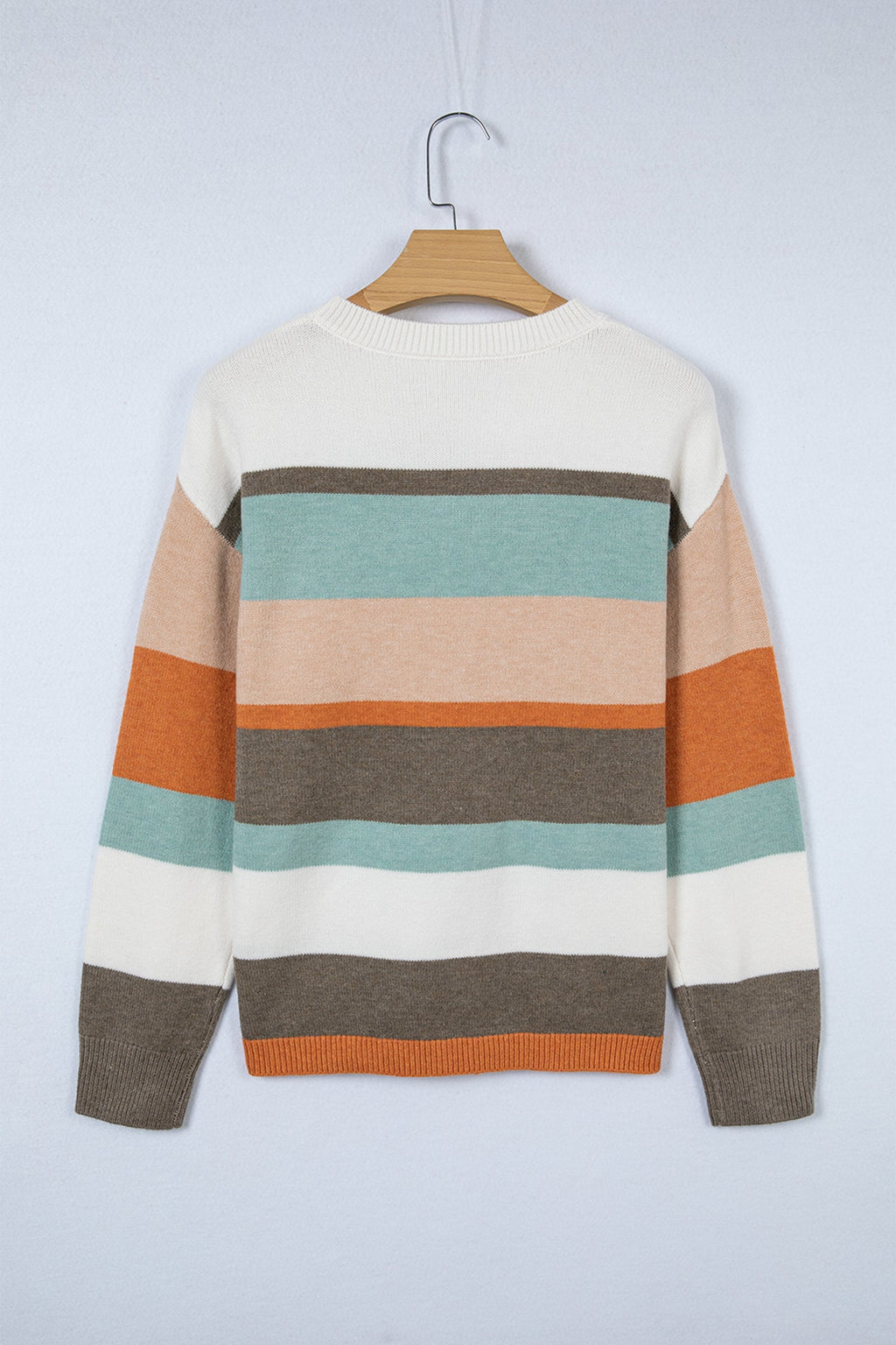 White Striped Color Block Knit Drop Shoulder Sweater