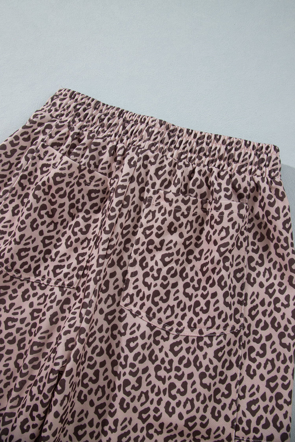 Khaki Leopard Print Elastic Waist Ankle Length Pants