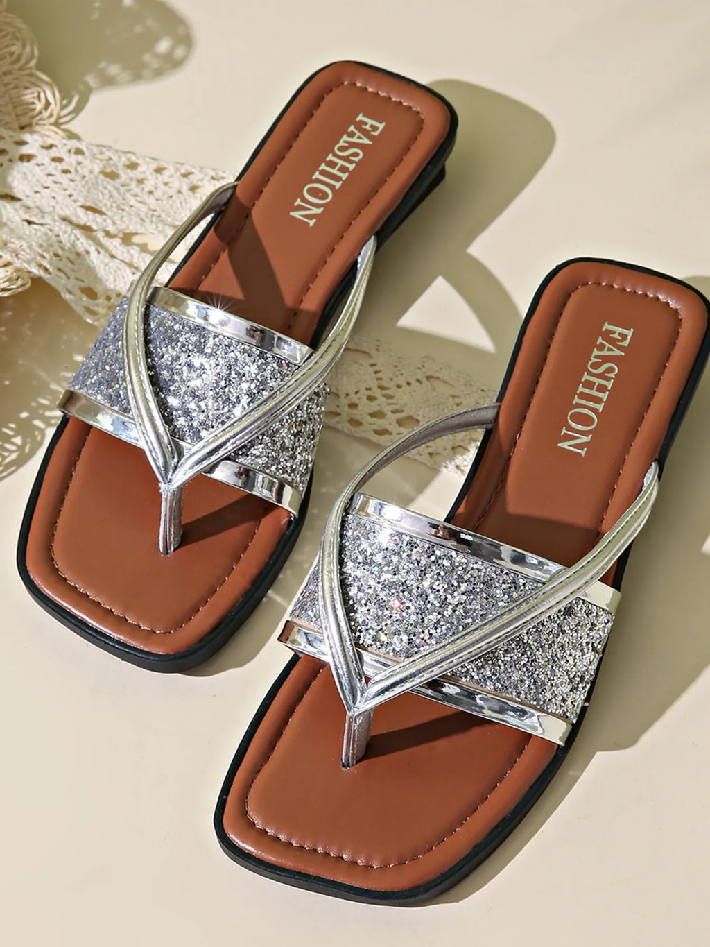 Glitter Cross-Strap Sandals
