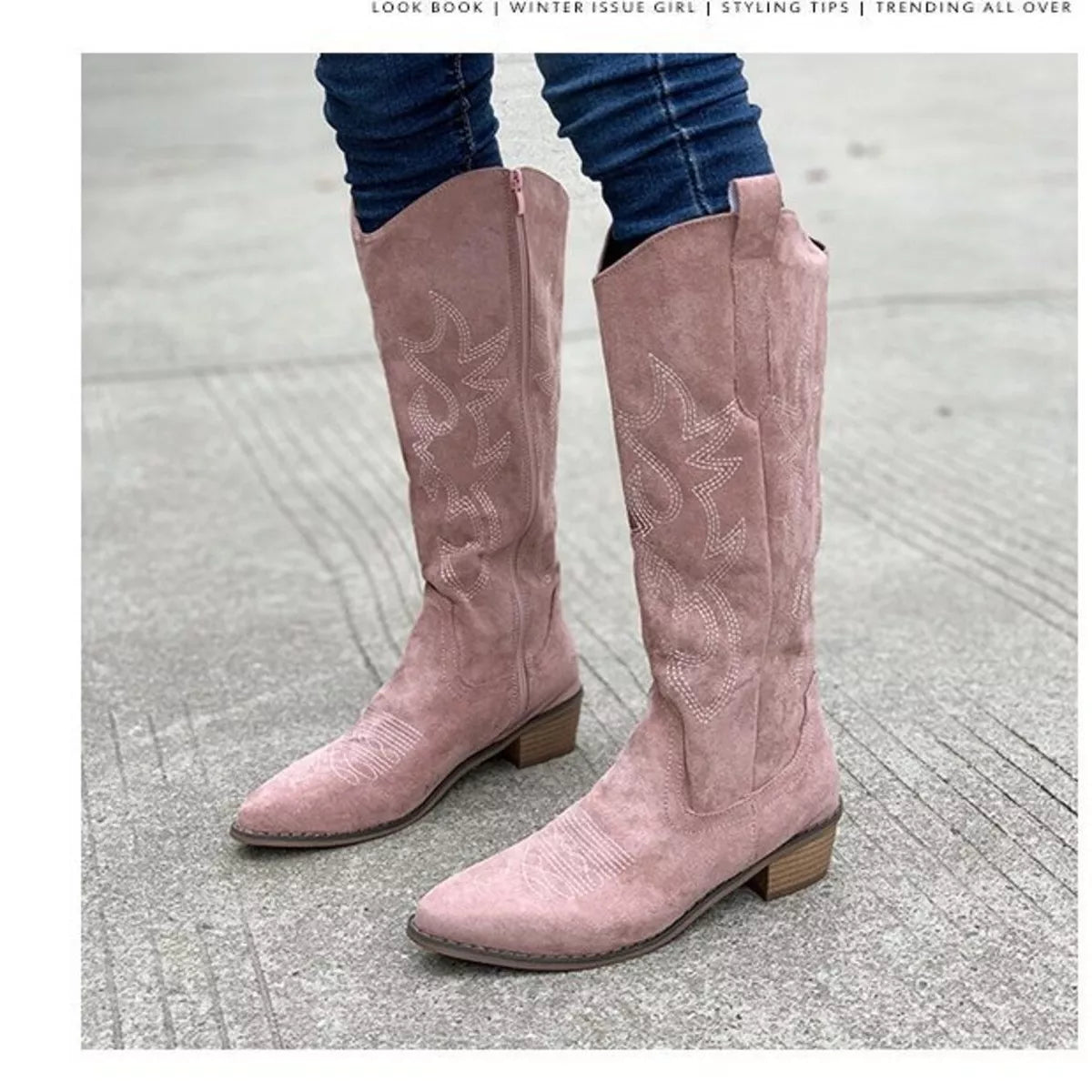 Point Toe Block Heels Boots