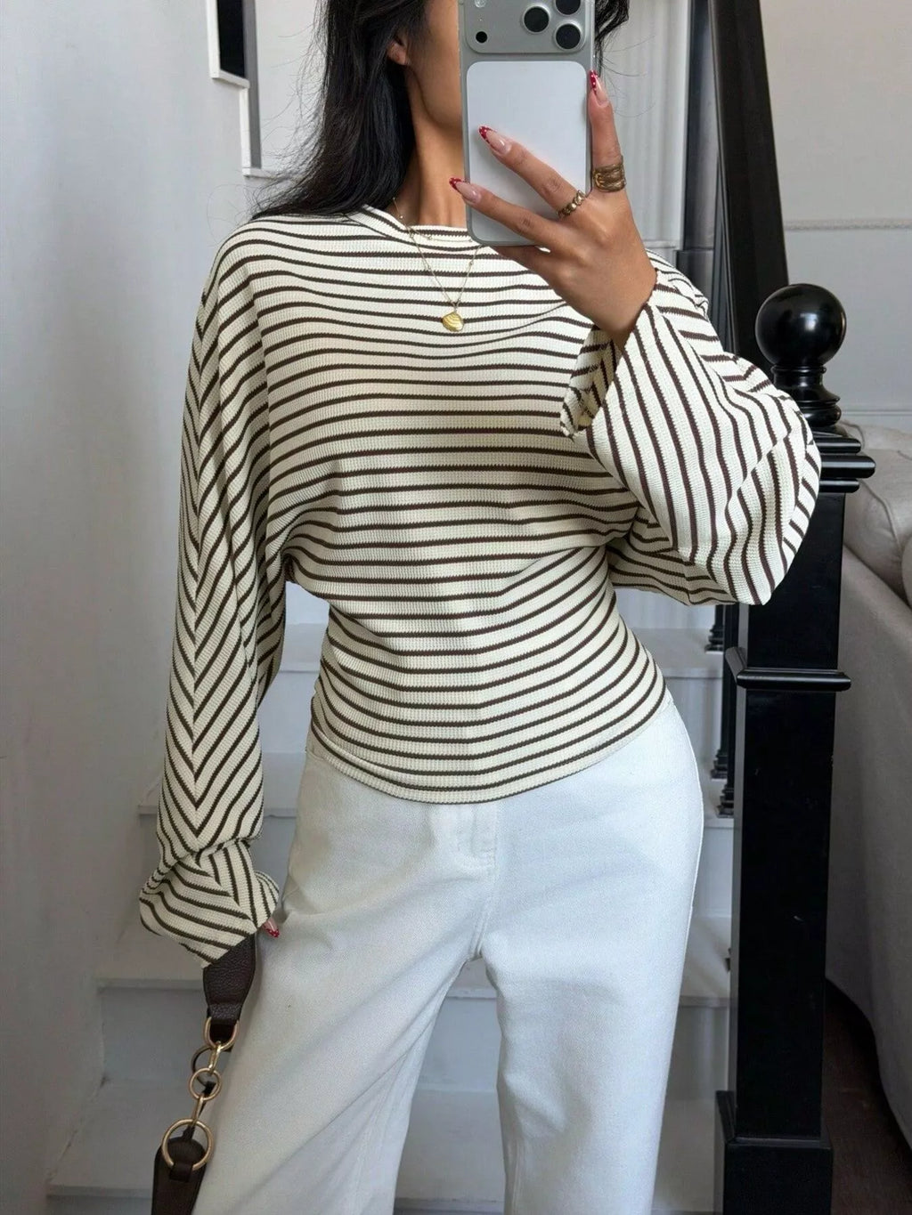 Casual Striped Batwing Sleeve T-Shirt