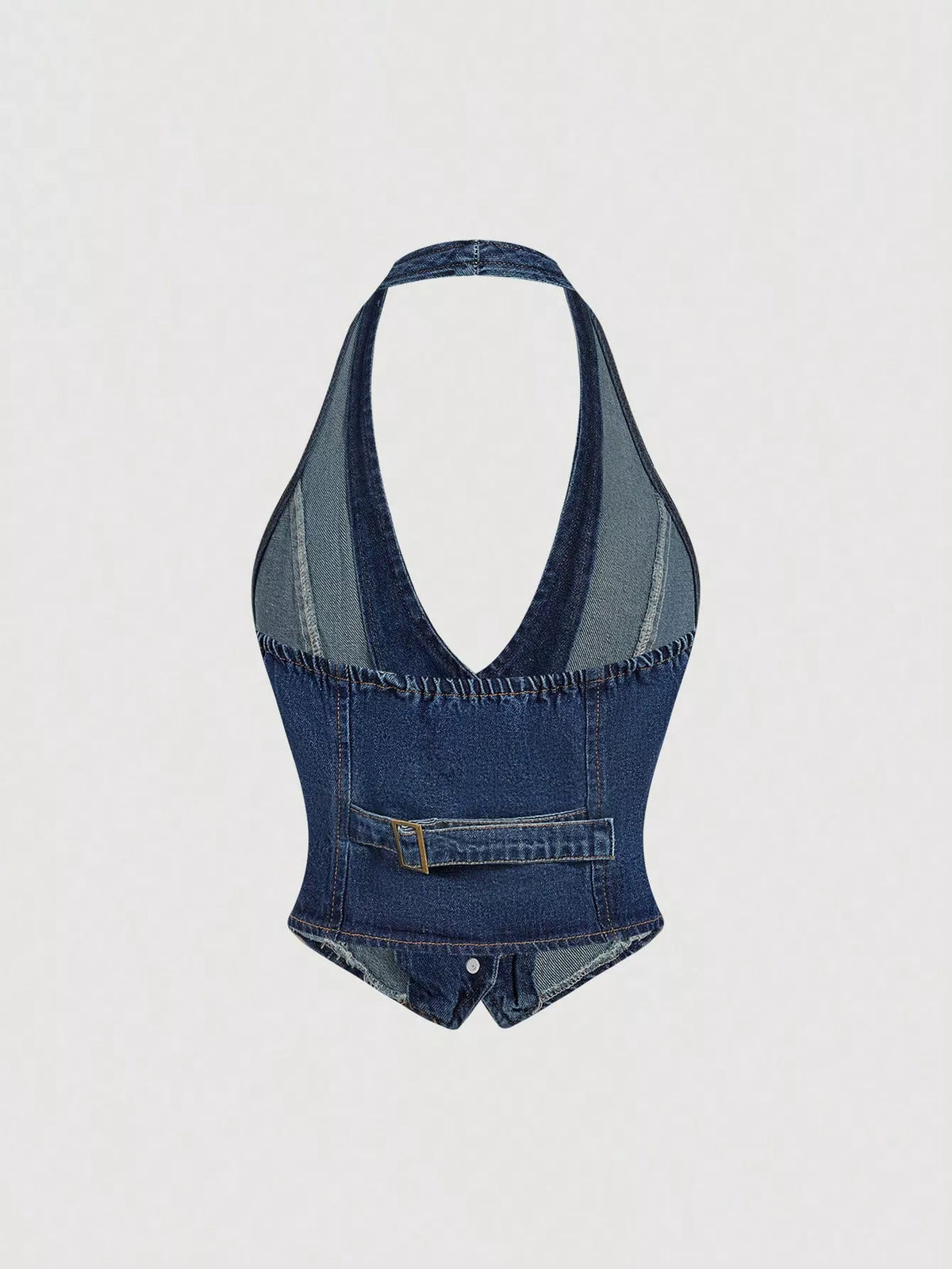 Halter Neck Denim Vest and Wide-Leg Jeans Set
