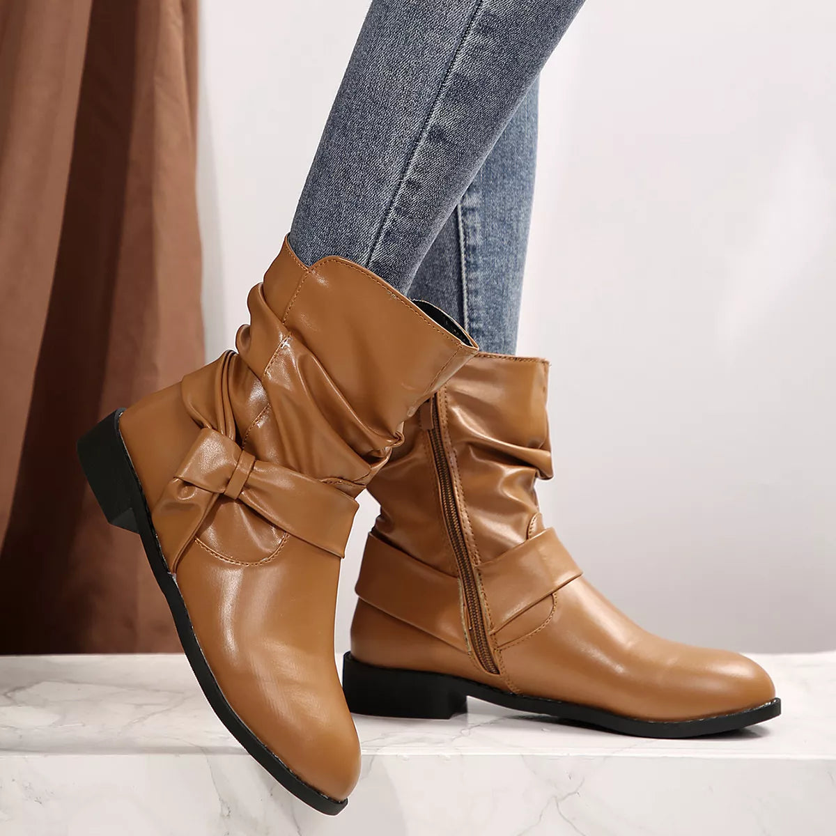 Round Toe Low Heel Boots