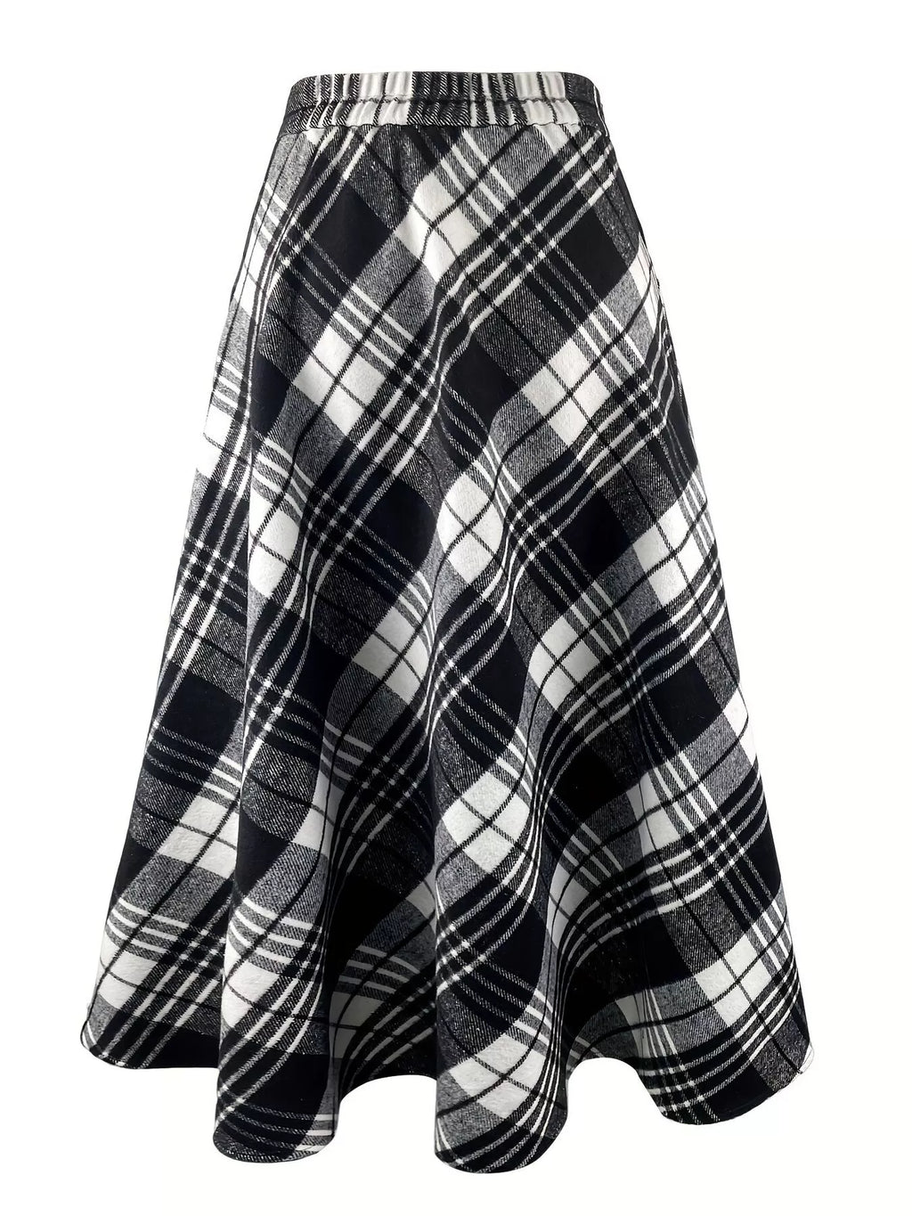 Plaid A-Line Midi Skirt with Pockets