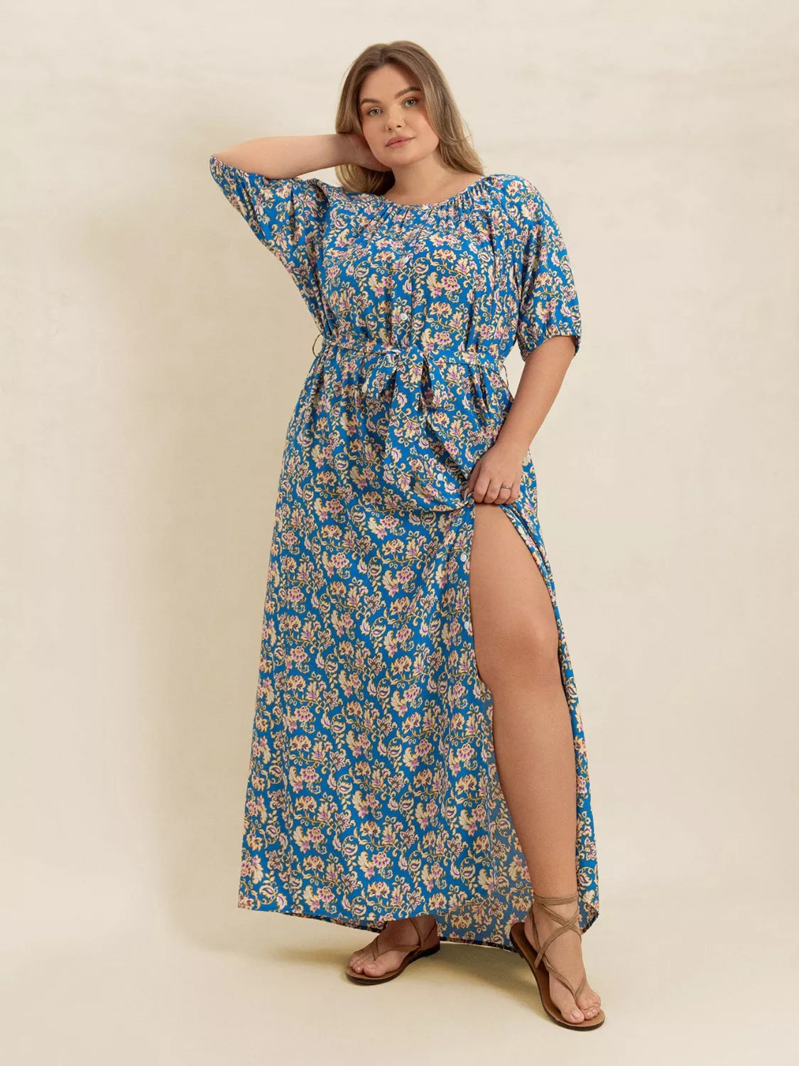 Floral Print Maxi Dress with Side Slit