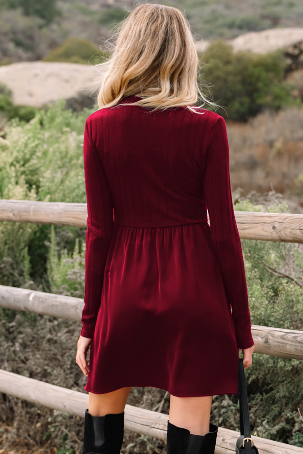 Ribbed Knit Patchwork Long Sleeve Dress