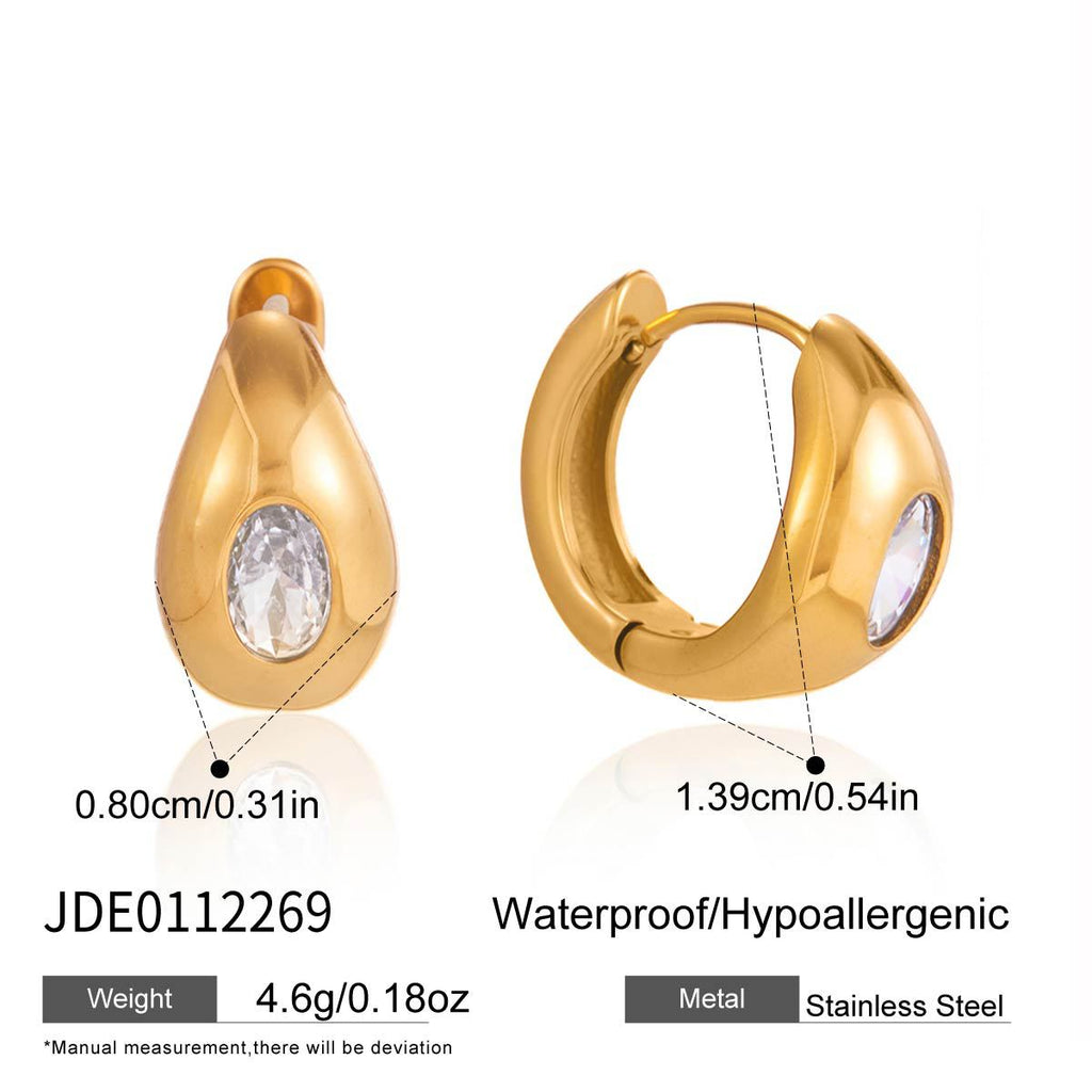 Oval Zircon Huggie Earrings