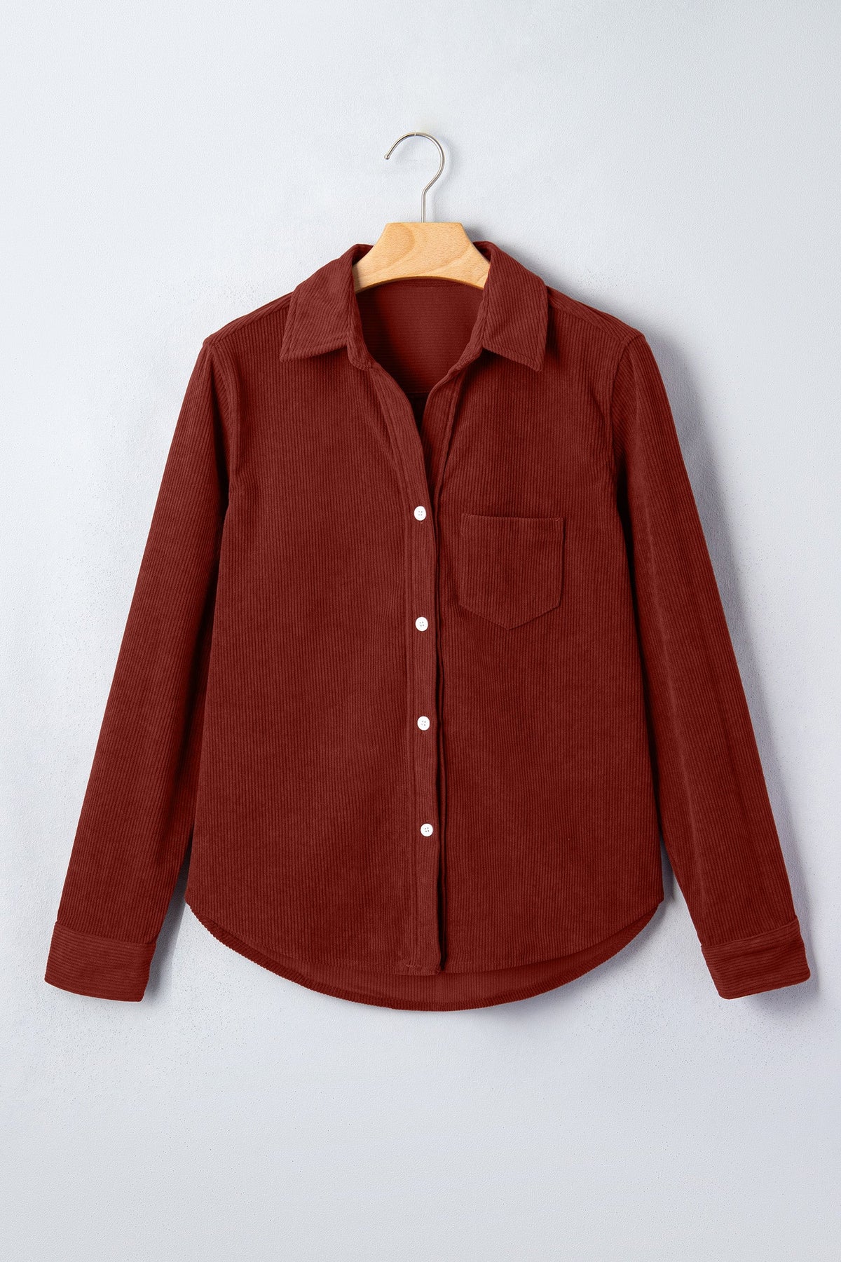 Solid Corduroy Long Sleeve Buttoned Shirt